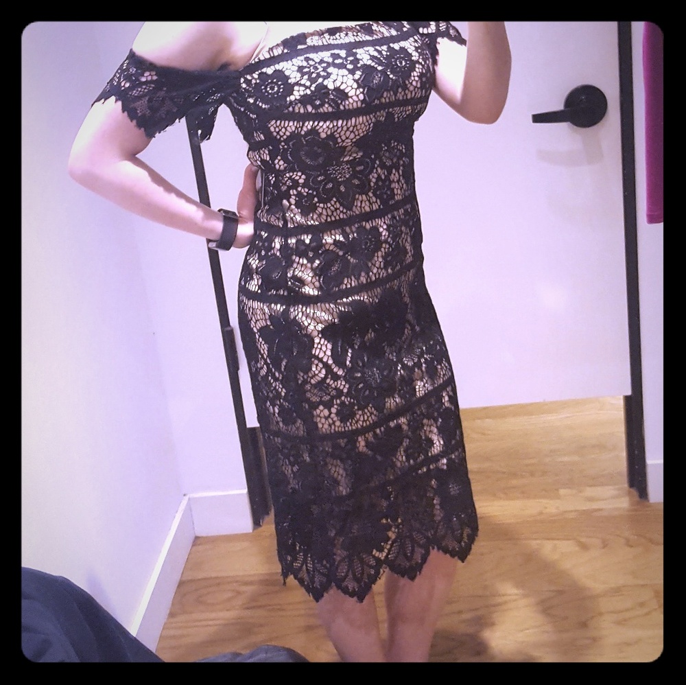 NWT Express black lace strapless dress